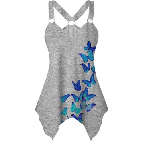 2021 Summer Fashion Casual Butterfly 3D Print Halter Simple Tank Top Camisole Womens Sleeveless Vest Female Clothing Y2k