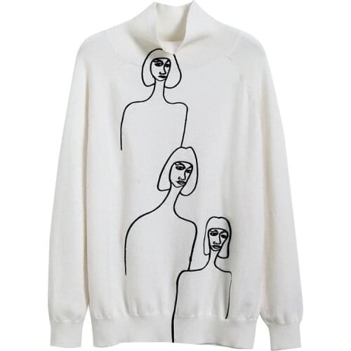 Korean Women 2020 New Sweaters Cartoon Girls Jumper Long Sleeve Pullover Turtleneck Mujer Sueter