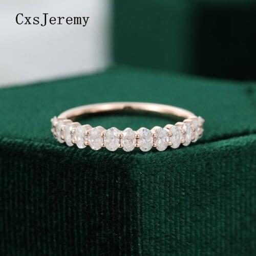 CxsJeremy 14K 585 Rose Gold Moissanite Diamond Ring Oval Cut 2*3mm moissanite Stack Half Eternity Wedding Band for Women Gift