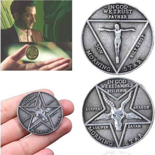 Lucifer Morningstar Satanic Pentecost Badge Coin TV Show Cosplay Prop Metal Coins Halloween Accessories Prop Coin