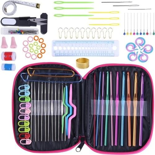 100pcs Multi Coloured Aluminium Crochet Hooks Knitting Needles Set DIY Craft Tool Weave Craft Yarn hand Sewing Tools with Bag