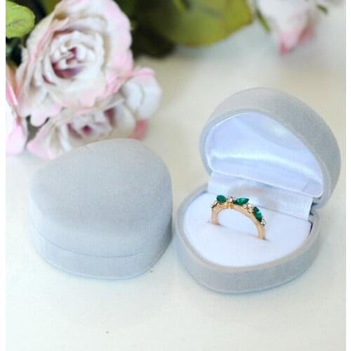 New Velvet Flocking Heart Ring Box 4.8*4.2*3cm 12pcs Grey Romantic Wedding Ring Box Jewelry Display Gift Case Free Shipping