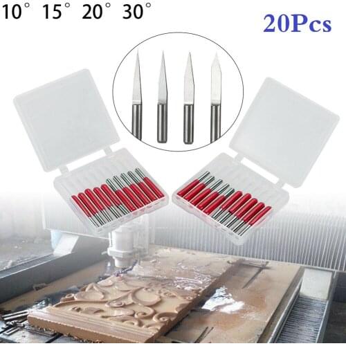 20Pcs 0.1mm Engraving End Mill CNC 3.175mm Carbide Engraving Bit Set Air Tool Accessories Engraving End Mill