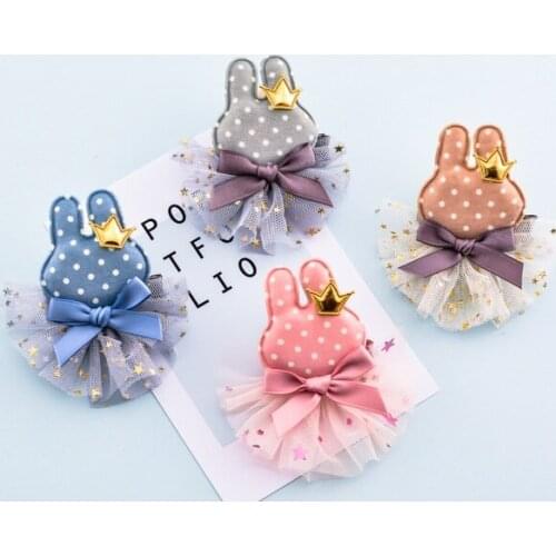 20pcs Fashion Cute Polka Dot Crown Rabbit Hairpins Solid Kawaii Glitter Lace Bow Bunny Hair Clips Princess Easter Headwear