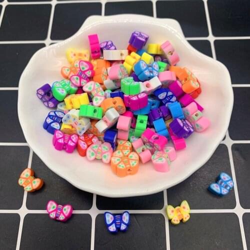 30pcs 10mm Butterfly Face Beads Polymer Clay Spacer Loose Beads For Jewelry Making DIY Handmade Jewelry Crafts#02
