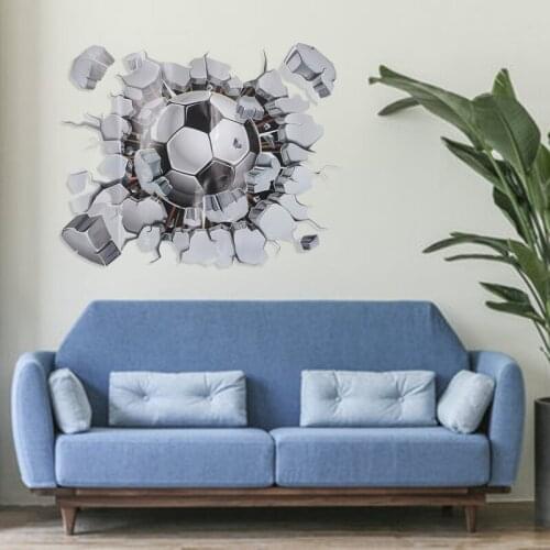Soccer Ball Football 3D Though the Wall Sticker Art Wall Sticker for Kids Room Boys Gifts Home Living Room Decoration Decal