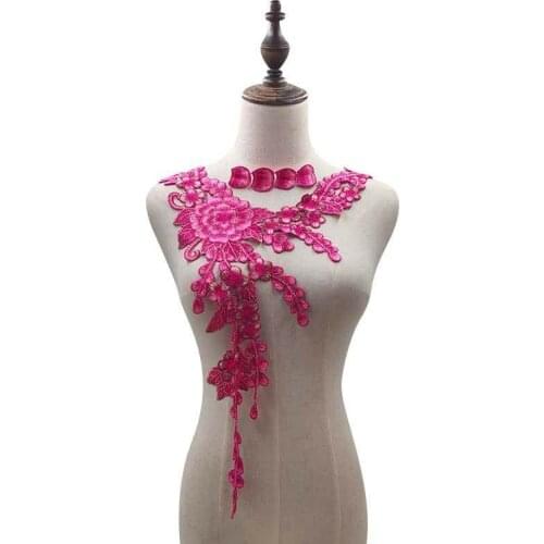 5Pcs Floral Lace Neckline Collar Sew On Embroidery Appliques For Cloth Accessories Red Pink Blue Color DIY Crafts