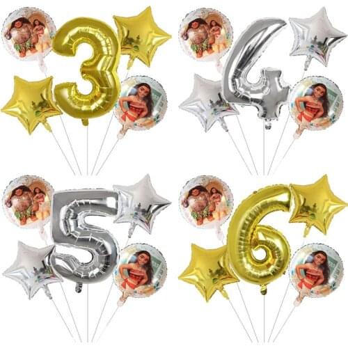 5pcs Cartoon Ocean Princess Moana Foil Balloons Set 30inch Number Air Globos Children Birthday Party Decorations Kids Toys Gift