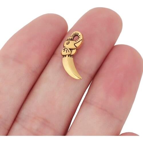 50 x Antique Gold 3D Ivory Elephant Tooth Charms Pendants Beads for Necklace Bracelet Jewelry Making 18x8mm