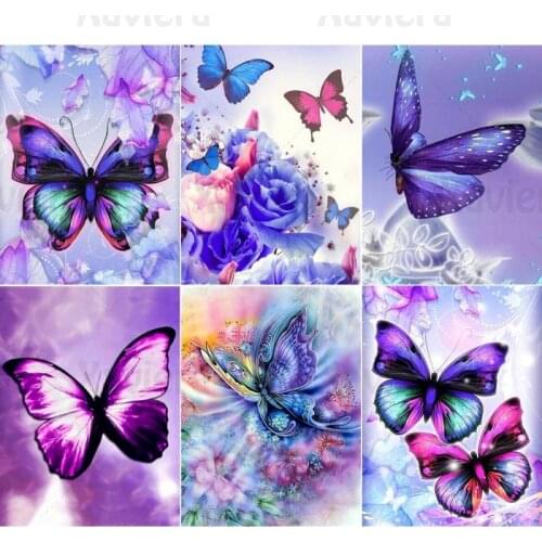 5D DIY Diamond Painting Purple Butterfly Dreamy Picture Full Square Round Mosaic Diamond Embroidery Kit Decoration Home Painting