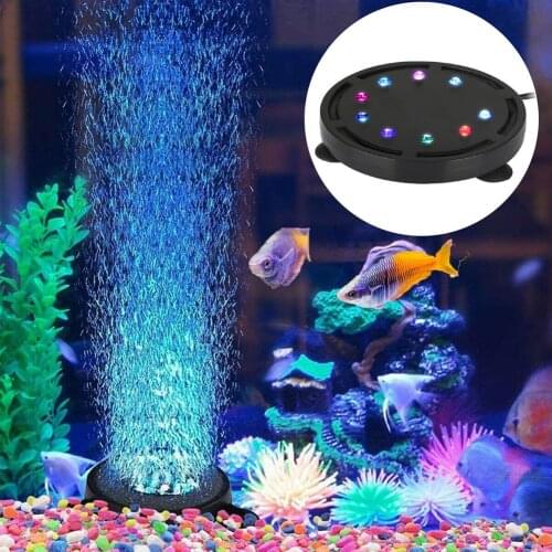 Aquarium Underwater Air Bubble Oxygen 9 LED Lighting Waterproof RGB Fish Tank Landscaping Submersible Light Accessories