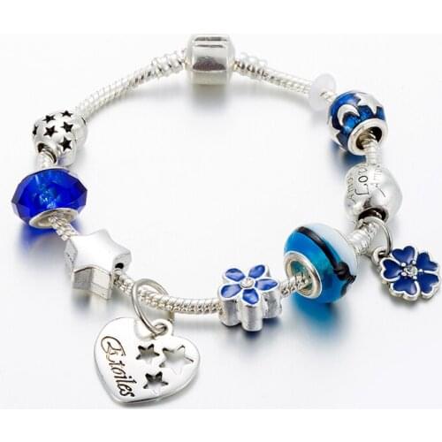 ANNAPAER New Crystal Charm Bracelet Blue Star Flower Women DIY Fine Pendant Fit Original Bracelet Bangle Jewelry Gift B21036