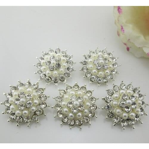 BT290 20mm 5pcs Metal Shank Rhinestone Pearl Buttons For Craft Decorative DIY