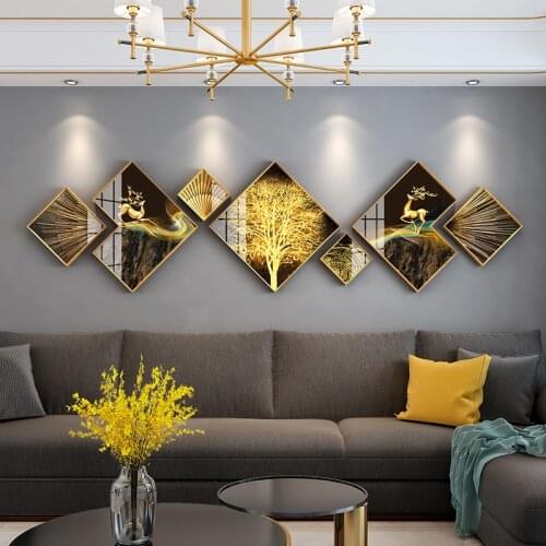 Living room decoration home decoration Modern light luxury living room painting High-grade crystal porcelain murals