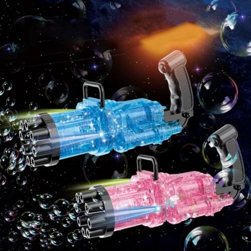 Kids Automatic Gatling Bubble Gun Toys Summer Soap Water Bubble Machine Plastic Electric Bubble Gum Machine Children Bath Toys