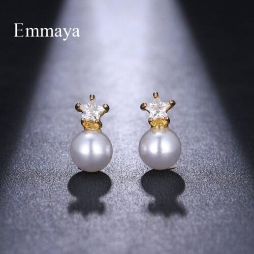 Emmaya Charming Little Star Above Pearl Adorable Design Stud Earring For Women And Ladies Zirconia Attractive Banquet For Gifts