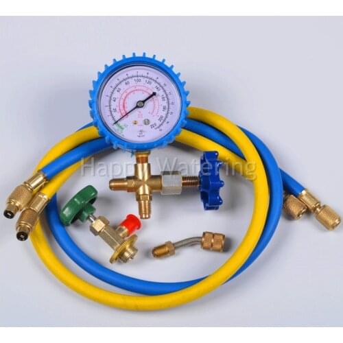 Air Conditioning Refrigerator Refrigerant Fluoride Low Pressure Gauge+ 2PCS Feeding Tube+ British Adapter+ Corkscrew