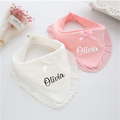 Custom Name Cotton Lace Princess Girls Bib Infant Towels Personalized Baby Shower Gifts Newborn Baby Girls Cute Saliva Towels