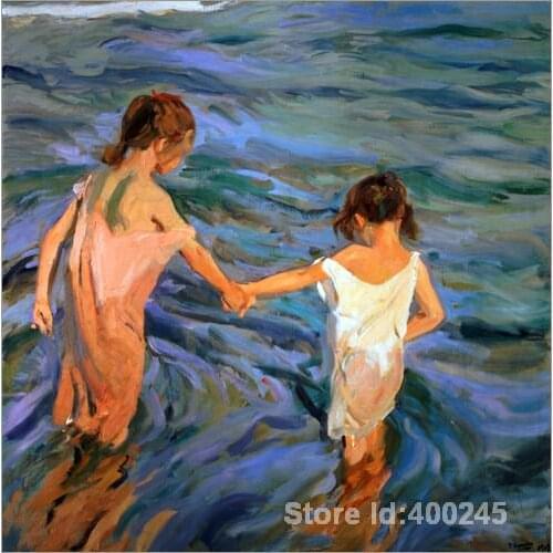 Impressionist art Children in the Sea Joaquin Sorolla y Bastida paintings home decor Handmade High quality
