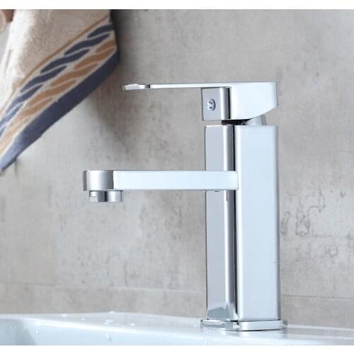 Hot and cold square single handle single hole basin faucet