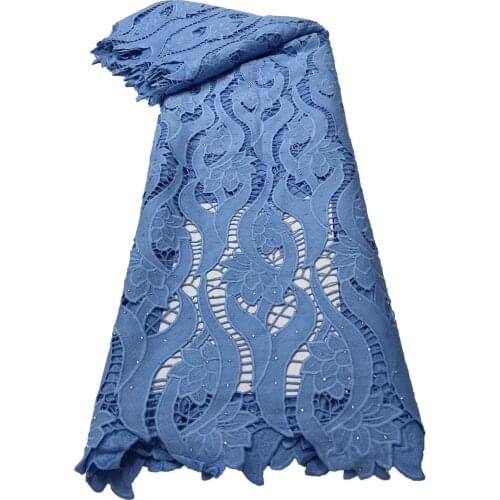 Beautiful Sky Blue African Cord Guipure Lace Fabric High Quality Nigerian French Water Soluble Mesh Lace Fabric For Wedding Sew