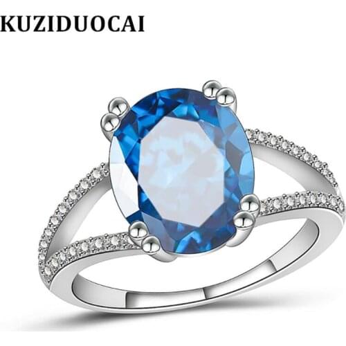 Kuziduocai 2019 New Fashion Jewelry Mosaic Dazzling Blue Pink Zircon Stainless Steel Wedding Bride Rings For Women Anillos R-951
