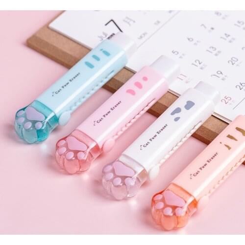 Kawaii Cat Claw Creative Push Pull Eraser With soft Brush Pencil Rubber Kids Drawing Writing Wiping Stationery School Supplies