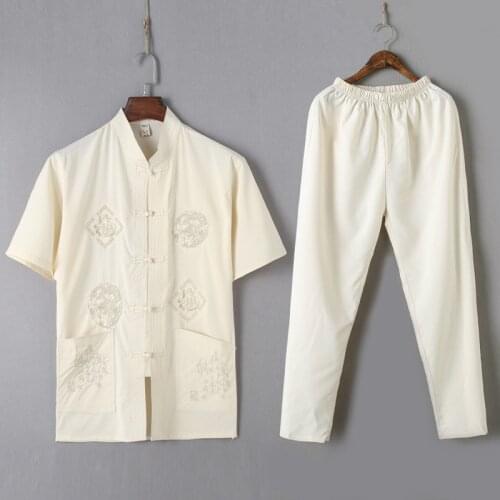 Mens Short-Sleeved T-shirt Middle-Aged j&shomes fu Chinese Mens tai ji fu Tang Suit Mens Shirt Suit Folk Costume