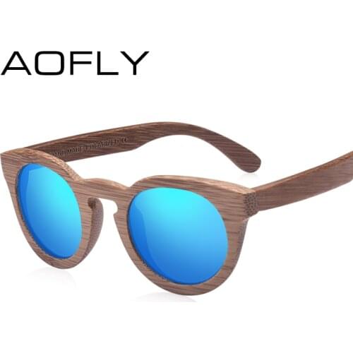AOFLY Fashion Polarized Sun Glasses Bamboo Sunglasses Men Women Handmade Bamboo Frame Brand Design Oval Style Mirror Lens AF602