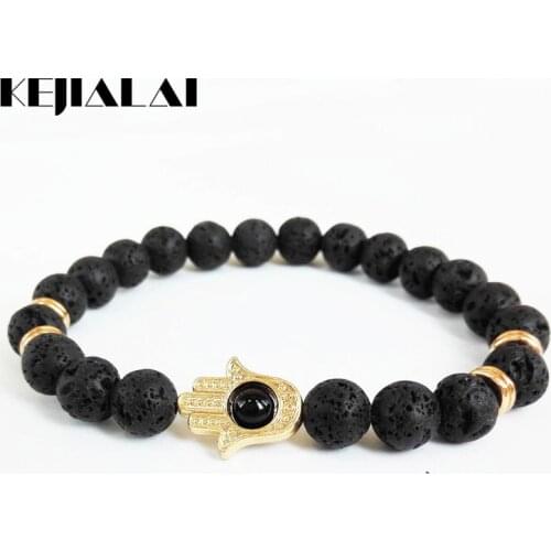 KEJIALAI Men Beads Bracelet Nature 8mm Black Lava Energy Stone Bracelet 2018 Mens Classic Yoga Strand Bracelets M-L001