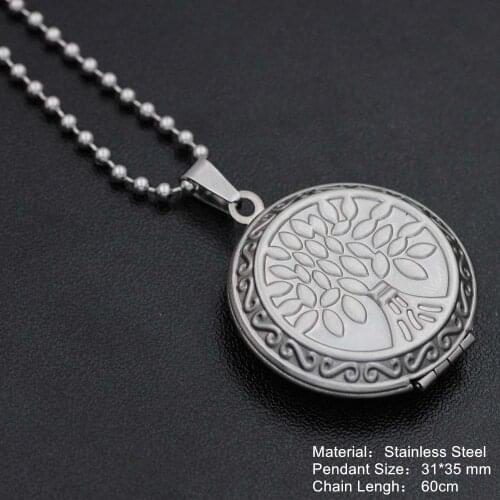 Engraved Daisy Photo Frame Pendant Necklace Stainless Steel Tree of Life Locket Necklaces for Women Men Fashion Memorial Jewelry