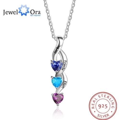 JewelOra 925 Sterling Silver Custom Heart Birthstone Necklace for Women Personalized Engrave Name Pendant Fine Jewelry Gift