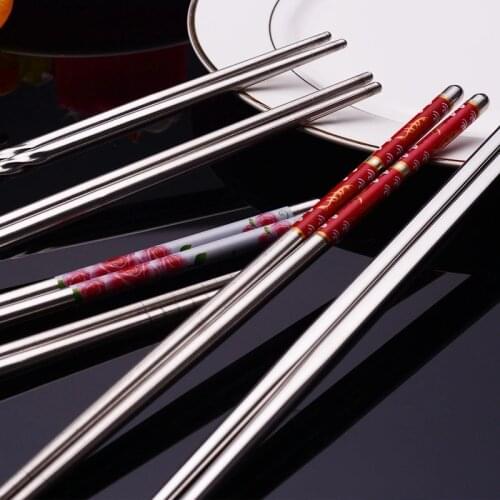 Stainless Steel Chopsticks Tableware Portable Reusable Blue Porcelain Patters Food Sticks Chopsticks For Festival Party