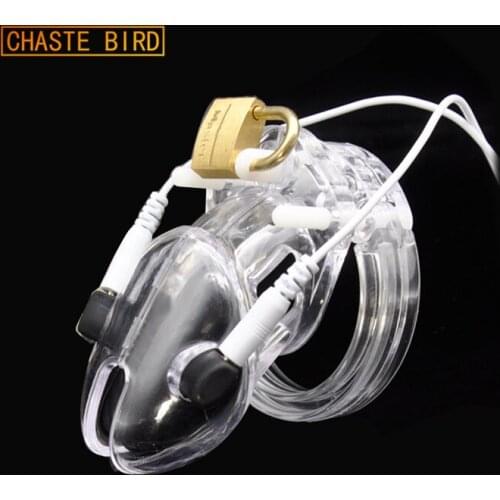Penis Imprisonment Sex Shop Male Electro Chastity Device (ECB) Shock Transparent Belt Lock Plastic Device Sleeve Sex Toys A192