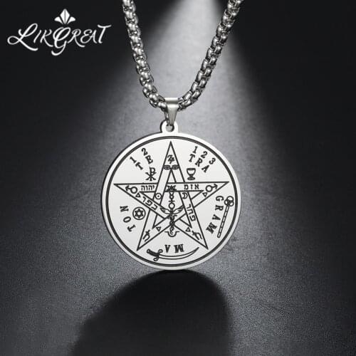 LIKGREAT Stainless Steel Satan Tetragrammaton Pentagram Pendant Necklace for Man Pentacle Wicca Amulet Talisman Vintage Jewelry