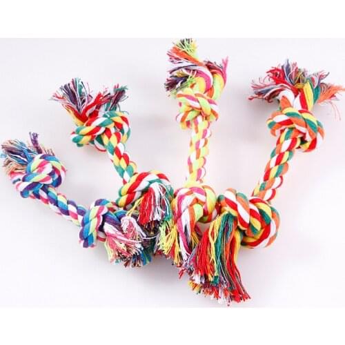 Pet Dog Puppy Double Knot Chew Rope Knot Toys Clean Teeth Durable Braided Bone Rope Pet Molar Toy Pet Supplies Random Color