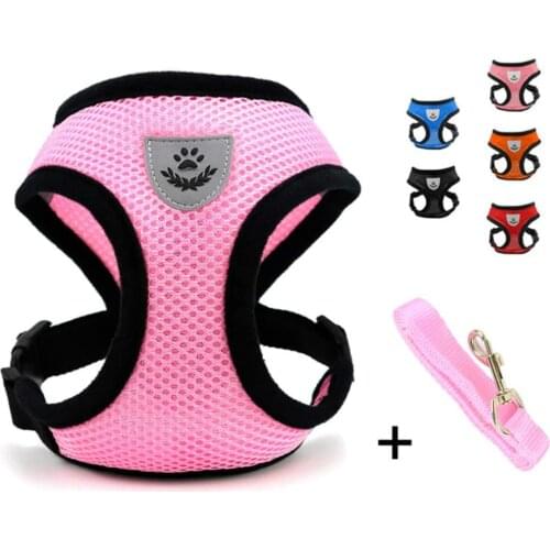 Cat Dog Adjustable Harness Vest Walking Lead Leash for Puppy Dogs Collar Polyester Mesh Harness for Small Medium Dog Cat Pet