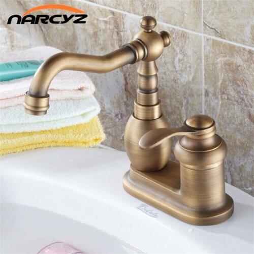 Retro Antique Brass Single Handle Bathroom Wash Basin Mixer Taps / 2 Hole Deck Mounted Swivel Spout Vessel Sink Faucets XT962