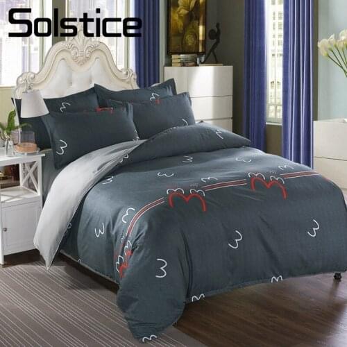 Solstice Home Textile Darkcyan Gray Bed Sheet Pillowcase Duvet Cover Woman Adult Female Linens 3/4Pcs King Queen Full Bedclothes