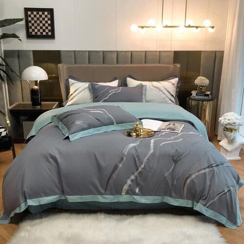 Modern Abstract Art Marble Embroidery Gray Bedding Set Queen King size Teens Boys Girls 100%Cotton Soft Duvet Cover Bed Sheet