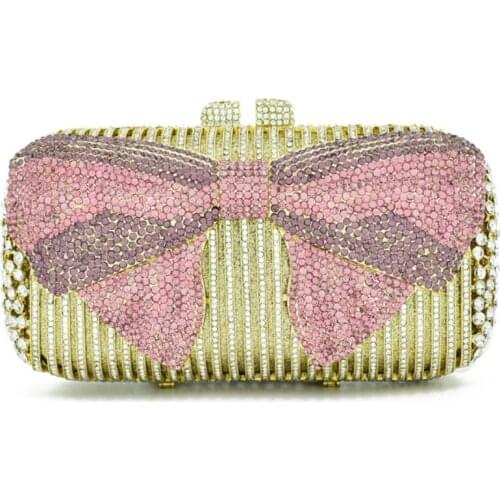 Sparkling Bling Multi Diamond bow shoulder bags Women Evening bag Wedding Crystal Bags Hollow Out Metal Clutches Handbags Purse