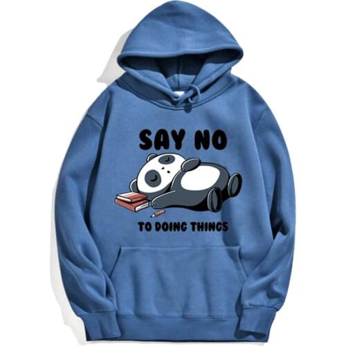 Hoodie Lovely Panda Sleeping Say No To Doing Things Print Mens Hoodies Hip Hop Harajuku Male Pullovers Loose Mens Hoody