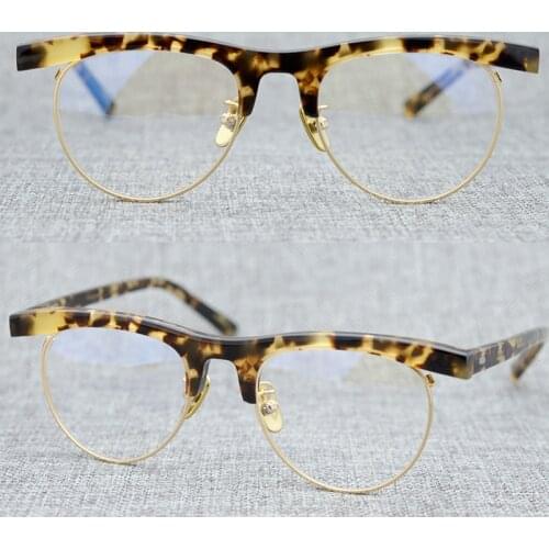 Unique niche personality frame Handmade Acetate Glasses Vintage Eyeglasses Fashion Frame Opictal Eyewear Semi-rimless metal