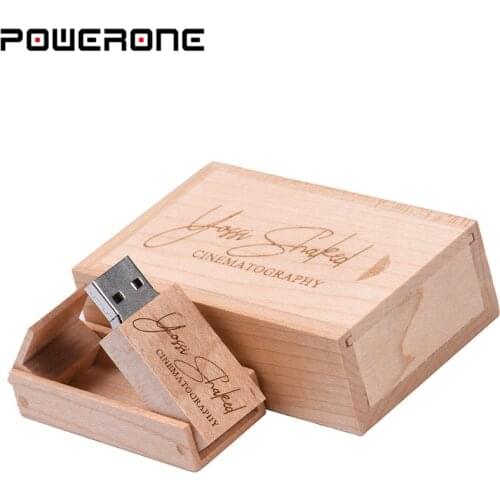 POWERONE (1 PCS free custom LOGO) Wooden USB+box USB Flash Drive pendrive 4GB 8GB 16G 32GB Memory card photography wedding gift