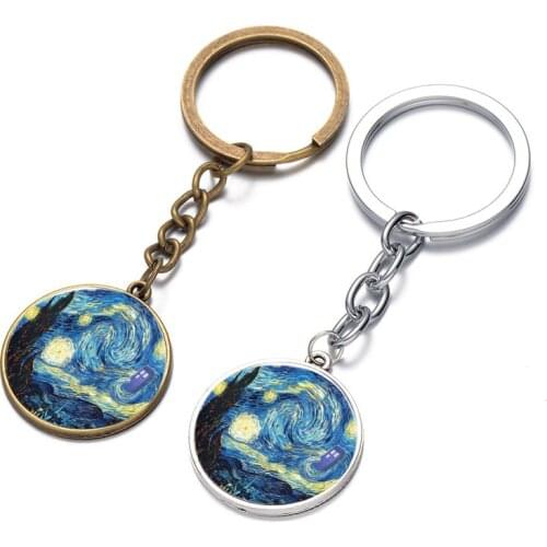 Van Gogh Star Time Gem Keychain Car Key Ring Pendant Gift Fashion Bag Accessories Free Shipping