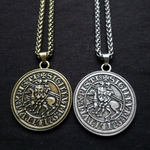 Viking Double War Horse Greek Latin Amulet Jewelry Knights Templar Exquisite Commemorative Seal Pendant Necklace