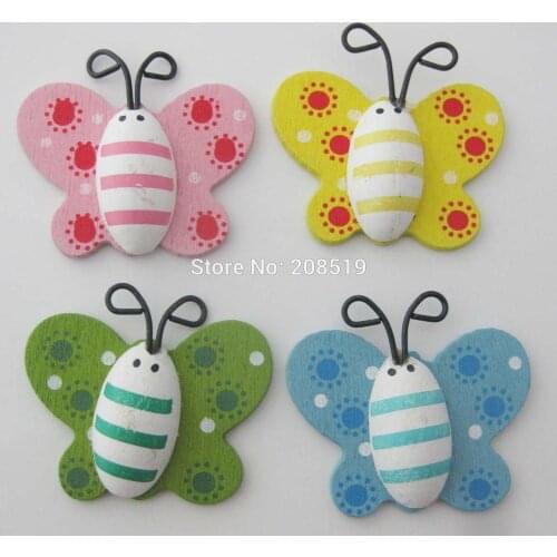 WBNAOA About 35MM*25MM Flatback butterfly wood buttons for craft Decor 20pcs/lot children DIY scrapbooking accessories