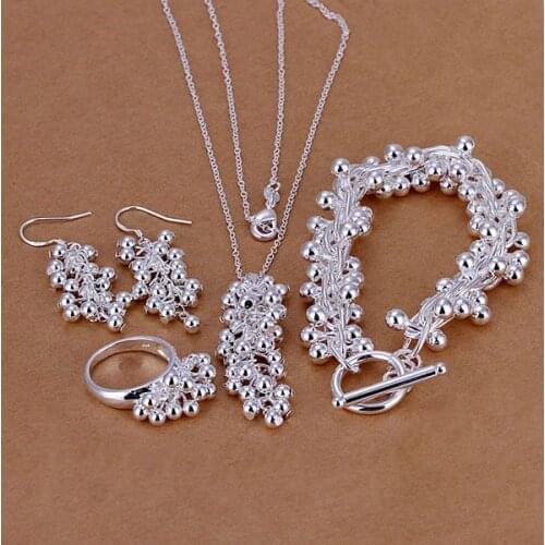 S303 Silver Color Jewelry Sets Lovely Silver 925 Jewelry Smooth Ball Grape Ring Earrings Bracelet Necklace /aoyajgfa Baqajrxa