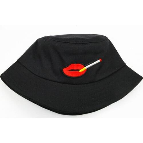 2021 Lip Embroidery Cotton Bucket Hat Fisherman Hat Outdoor Travel Hat Sun Cap Hats for Men and Women 01