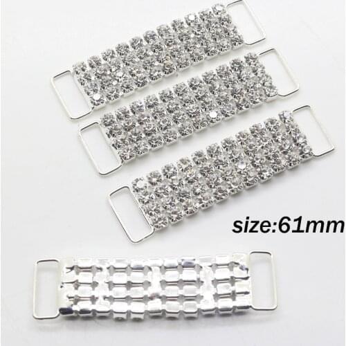 4pcs 60mm 4 rows Rhinestone bikine connector buckles,Buckle Copper Chain Fit For Pin Up Silver Plated Freeshipping